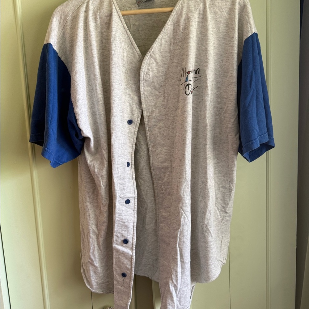 Vintage modern art cafe Men's Gray and Blue Button-Up Jersey